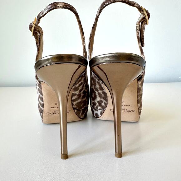 Jimmy Choo Nova Leopard Print Gold Shimmer Leather Slingback Pumps Size 38 - Picture 10 of 16